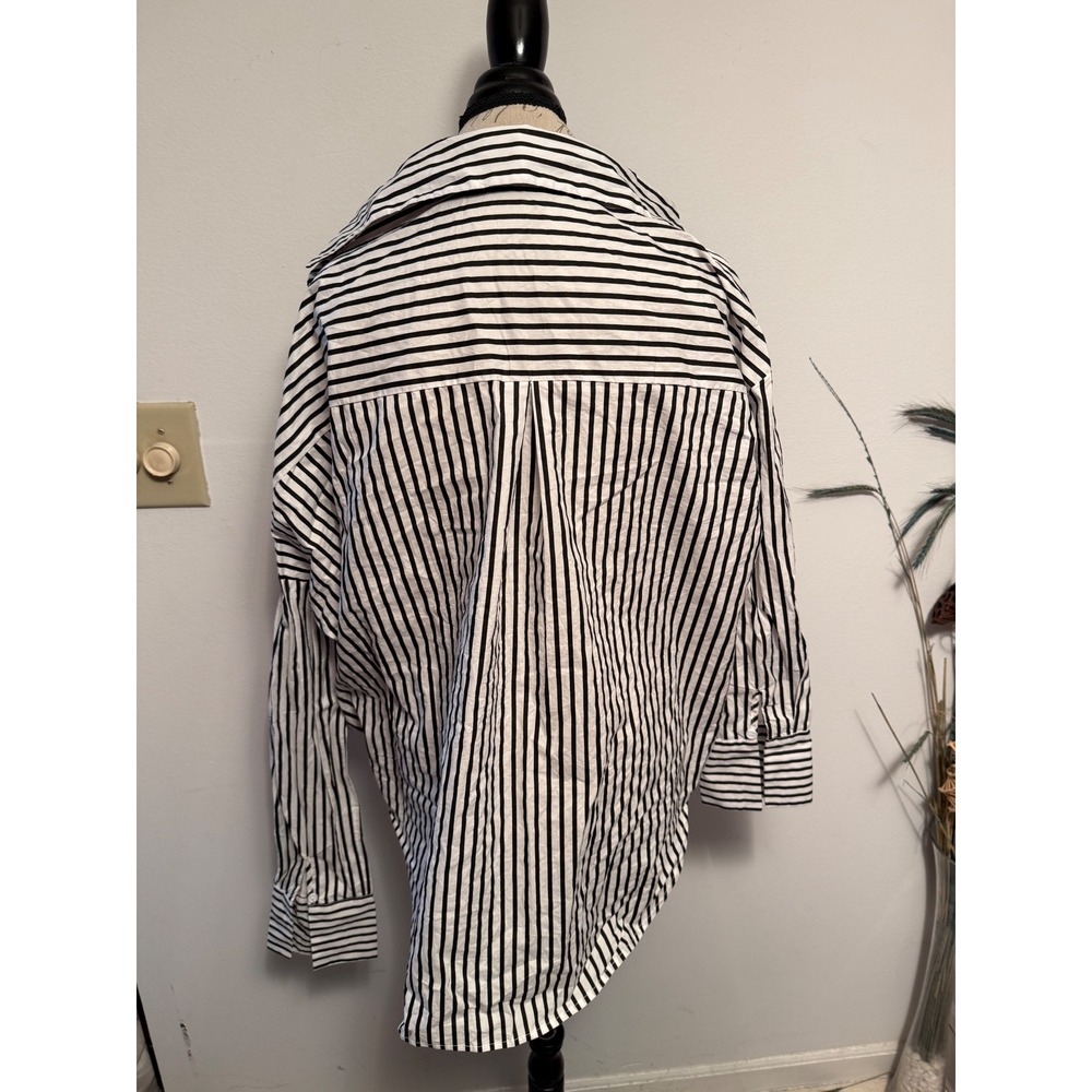 Striped Button Down Shirt Women's Small Cut Out Shoulder Long Sleeve